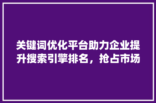 关键词优化平台助力企业提升搜索引擎排名，抢占市场先机_比较好关键词优化平台